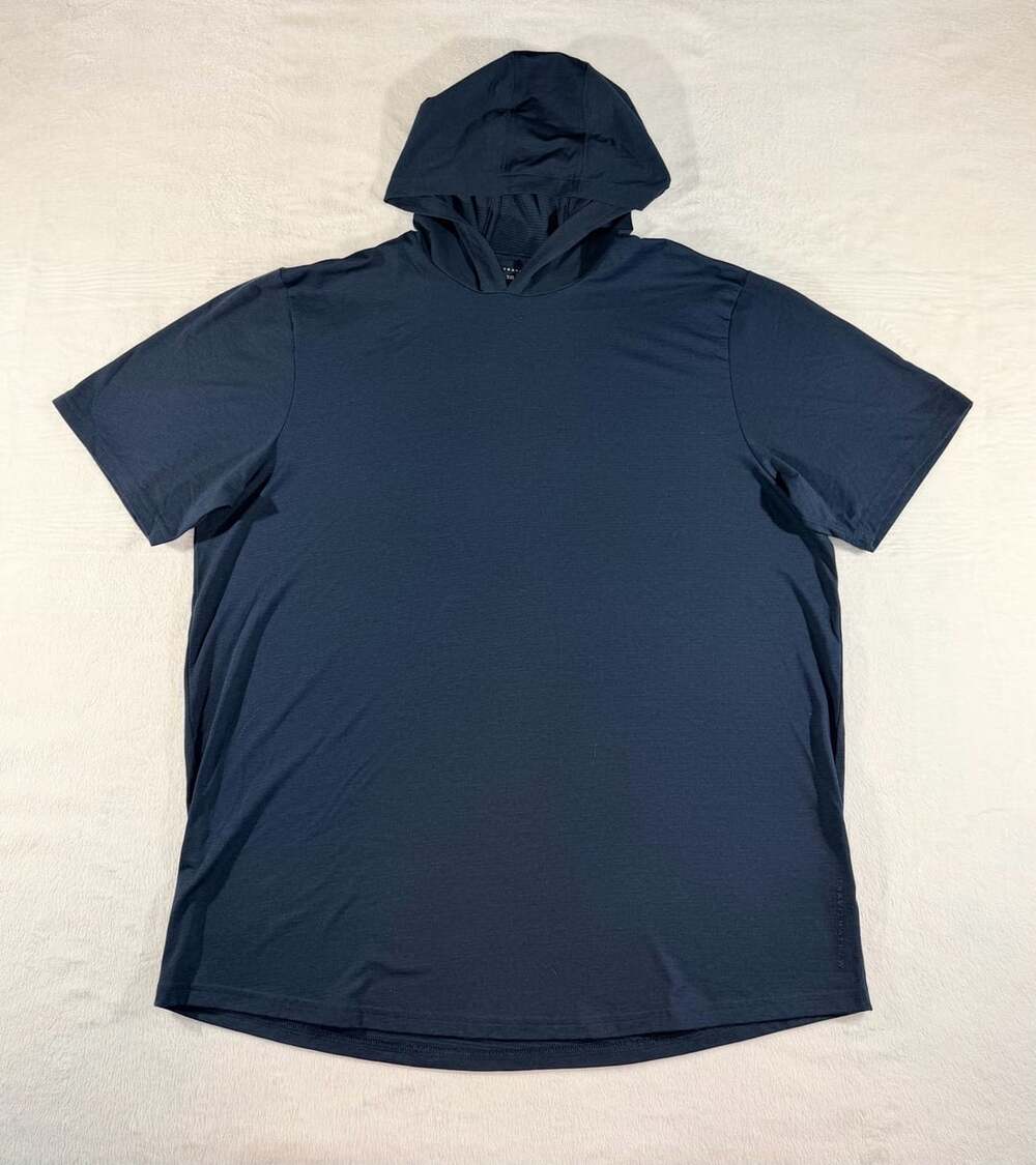 TravisMathew Men's Navy Blue Short Sleeve Stretch Performance Hooded Tee XXL
